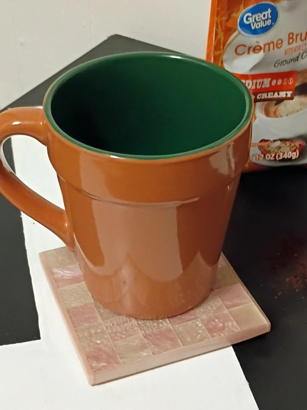 Brown Ceramic Coffee Mugs with Green Interior - Set of 2